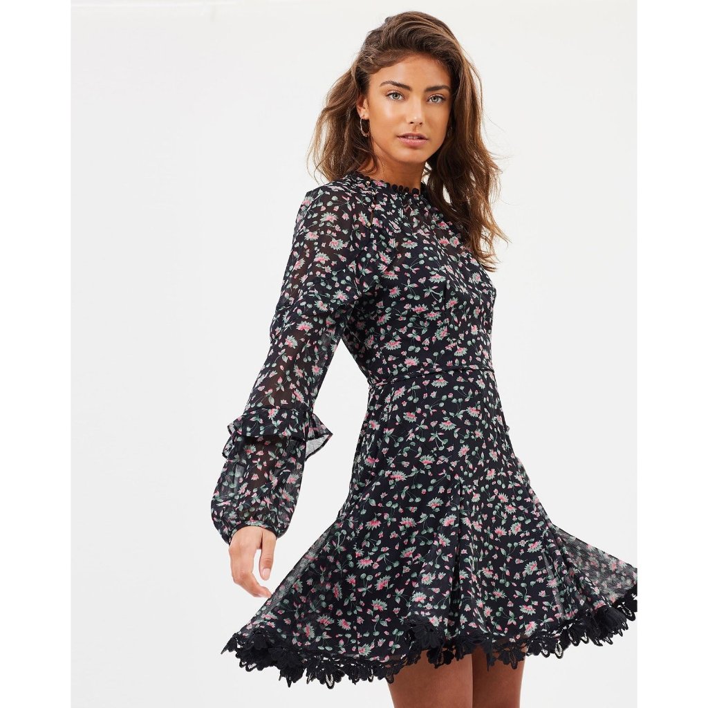 La Maison Talulah Unwavering Glamour Floral Long Sleeve Mini Dress Size Xs
